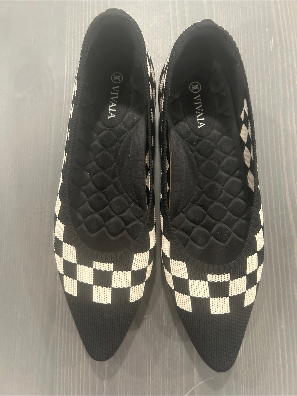 VIVAIA Black & White Checkpoint Knit Pointed Flats